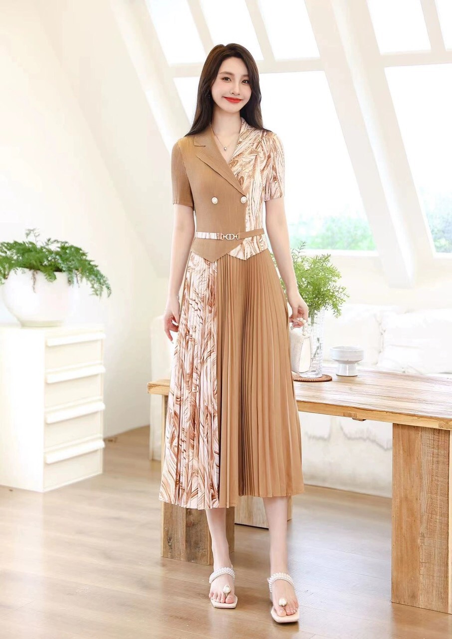 ĐẦM DẬP LY PHỐI MÀU KHÓA EO D81